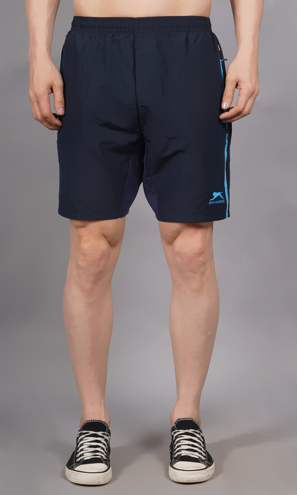 Regular Fit shorts | T.Z Polyester fabric| Navy Cyan
