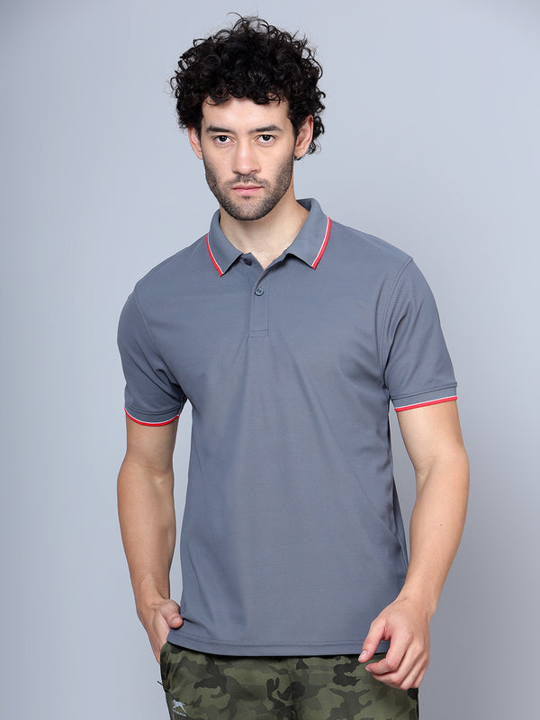 DualHue Tipped Polo T-Shirt |D.Grey