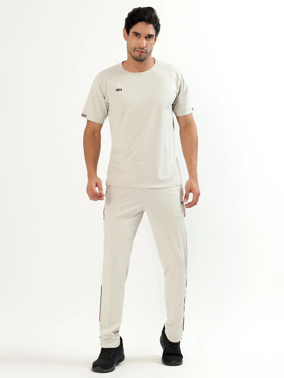 Men's Beige White Gym Wear Co Ord Set for Men Online
