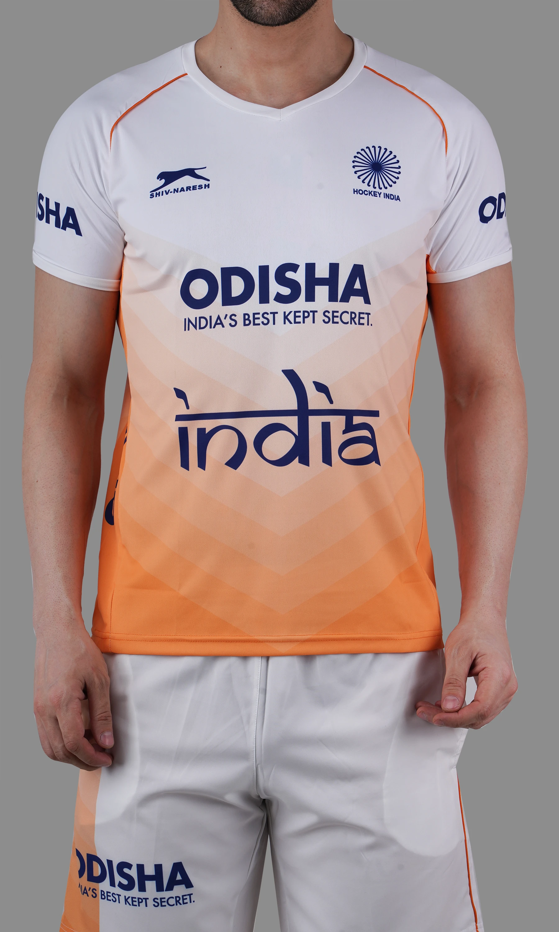 India Hockey Jersey White Orange by Shiv Naresh