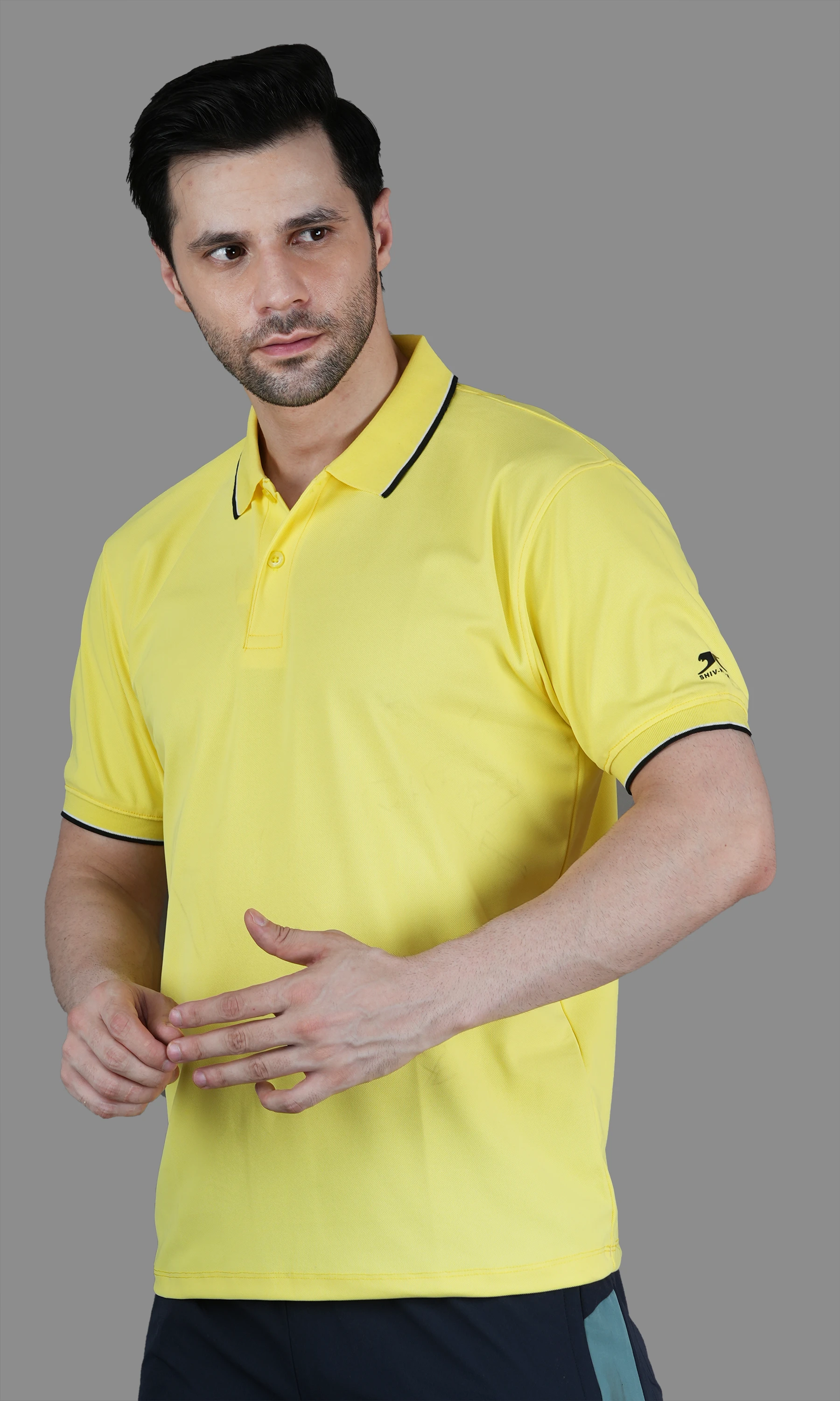 DualHue Tipped Polo T-Shirt Regular Fit Lemon by Shiv Naresh