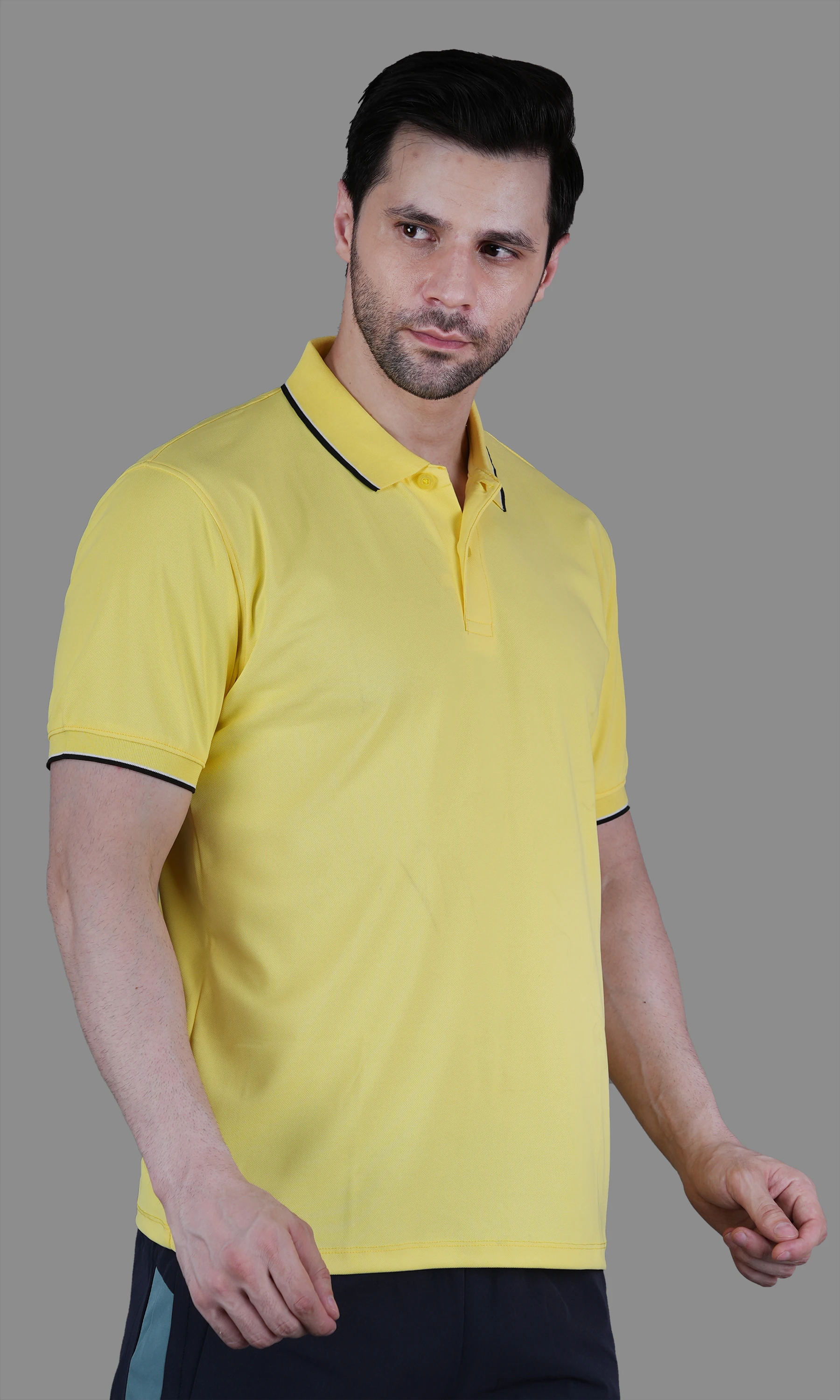 DualHue Tipped Polo T-Shirt Regular Fit Lemon by Shiv Naresh