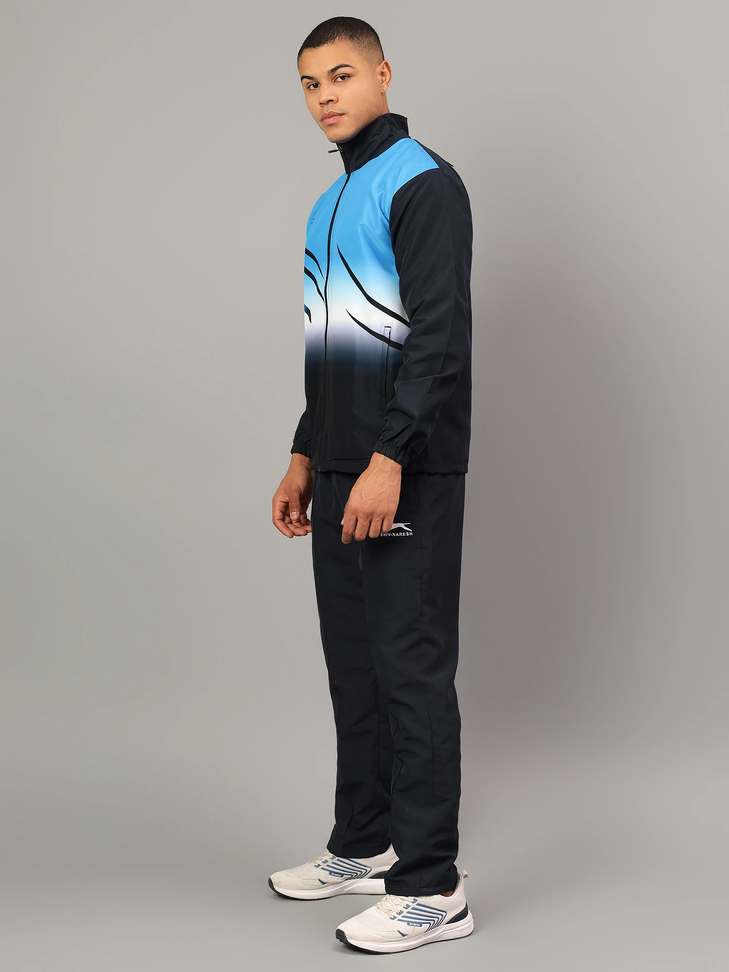 Shiv Naresh Navy Cyan & White Sublimated Fit Brust Tracksuit