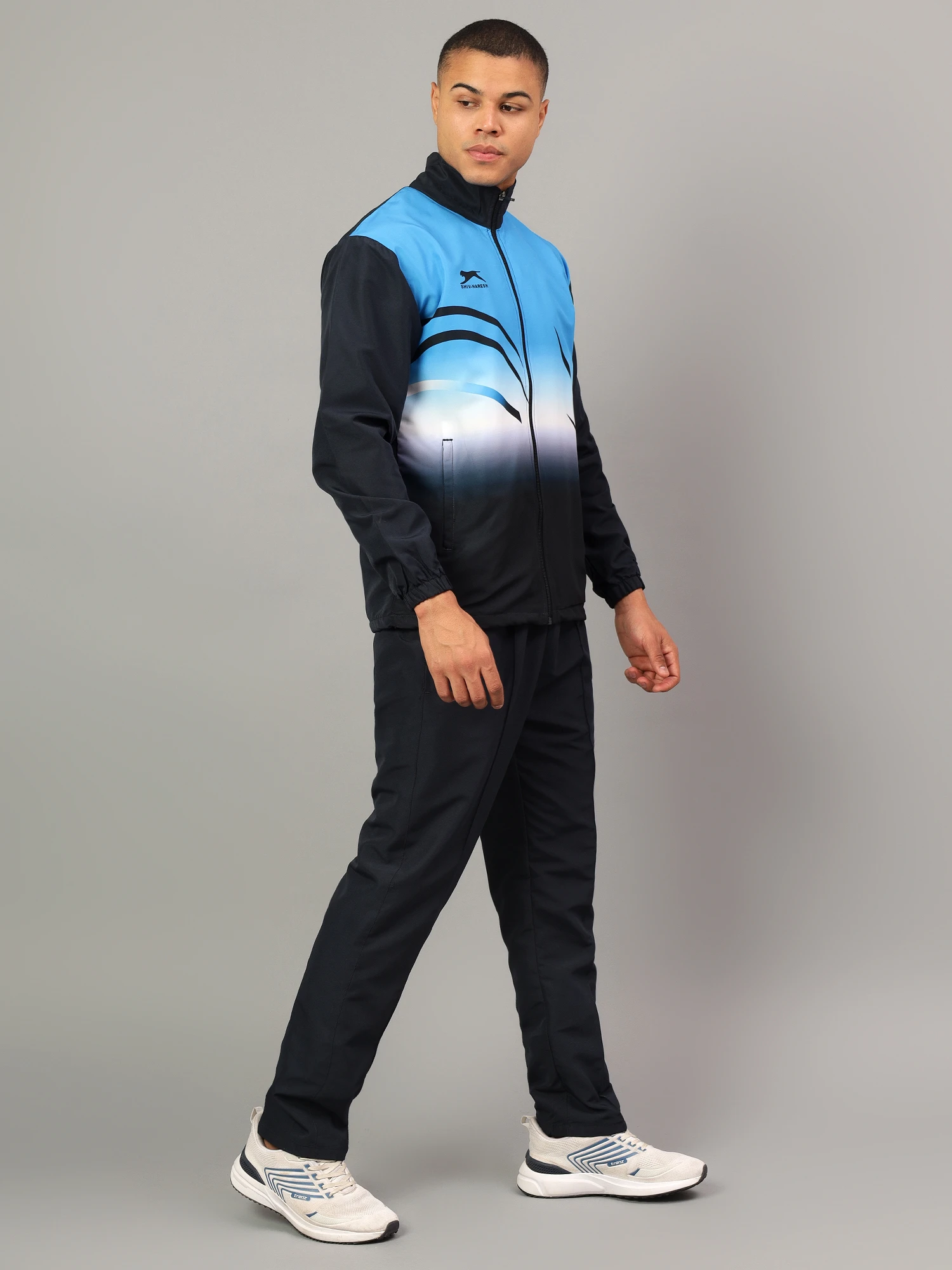 Shiv Naresh Navy Cyan & White Sublimated Fit Brust Tracksuit