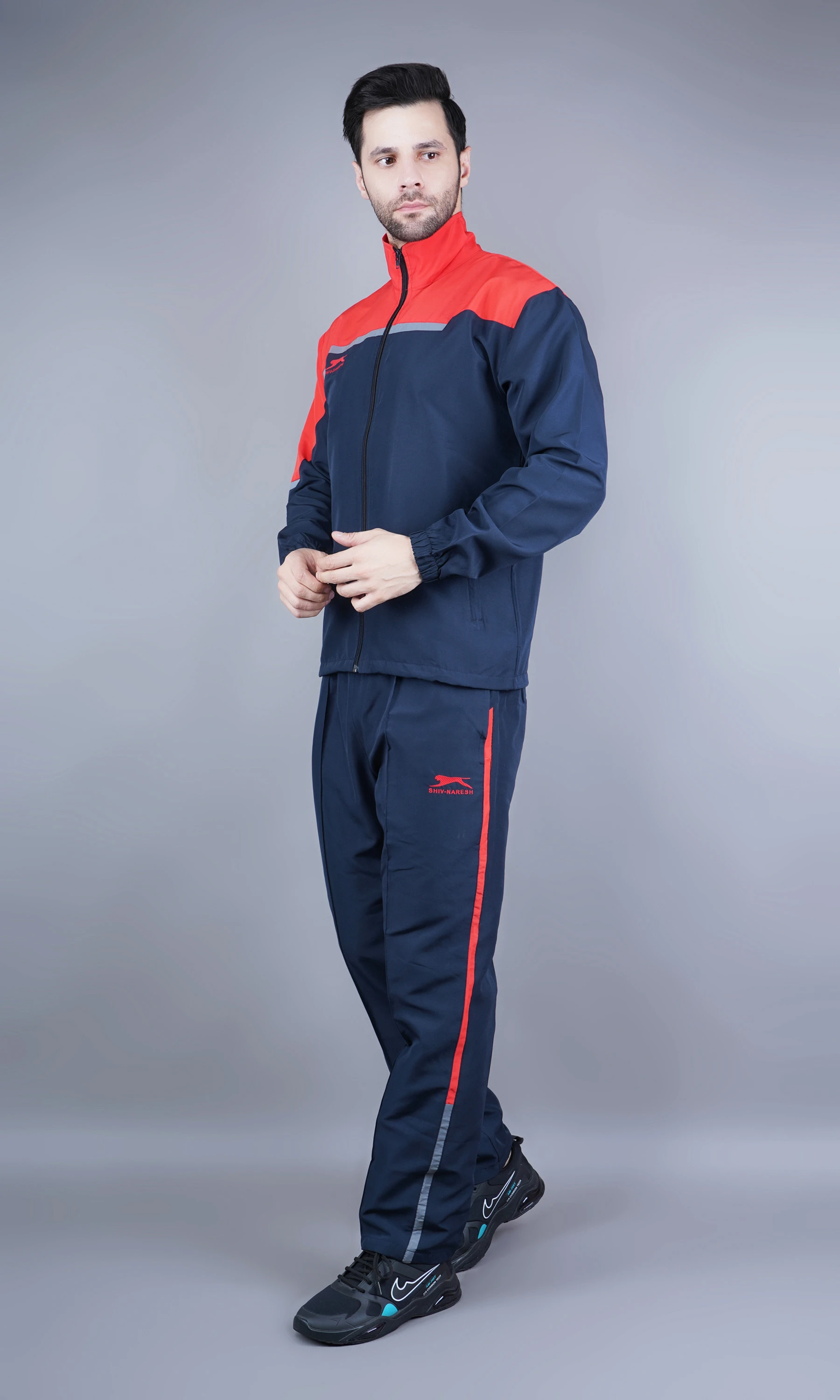 Men's navy red active tracksuit set