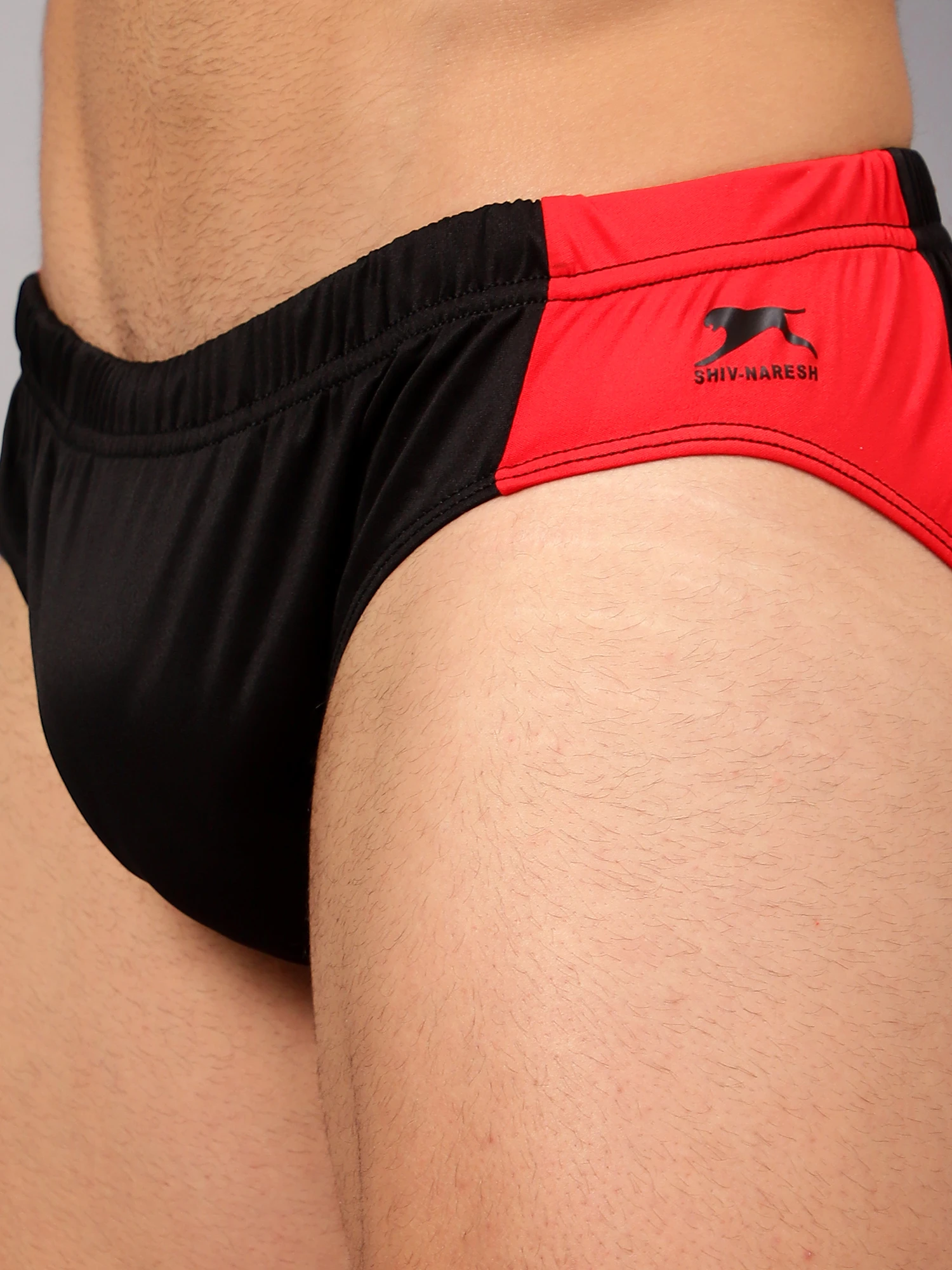 Men's Black Red Swimming Costume by Shiv Naresh