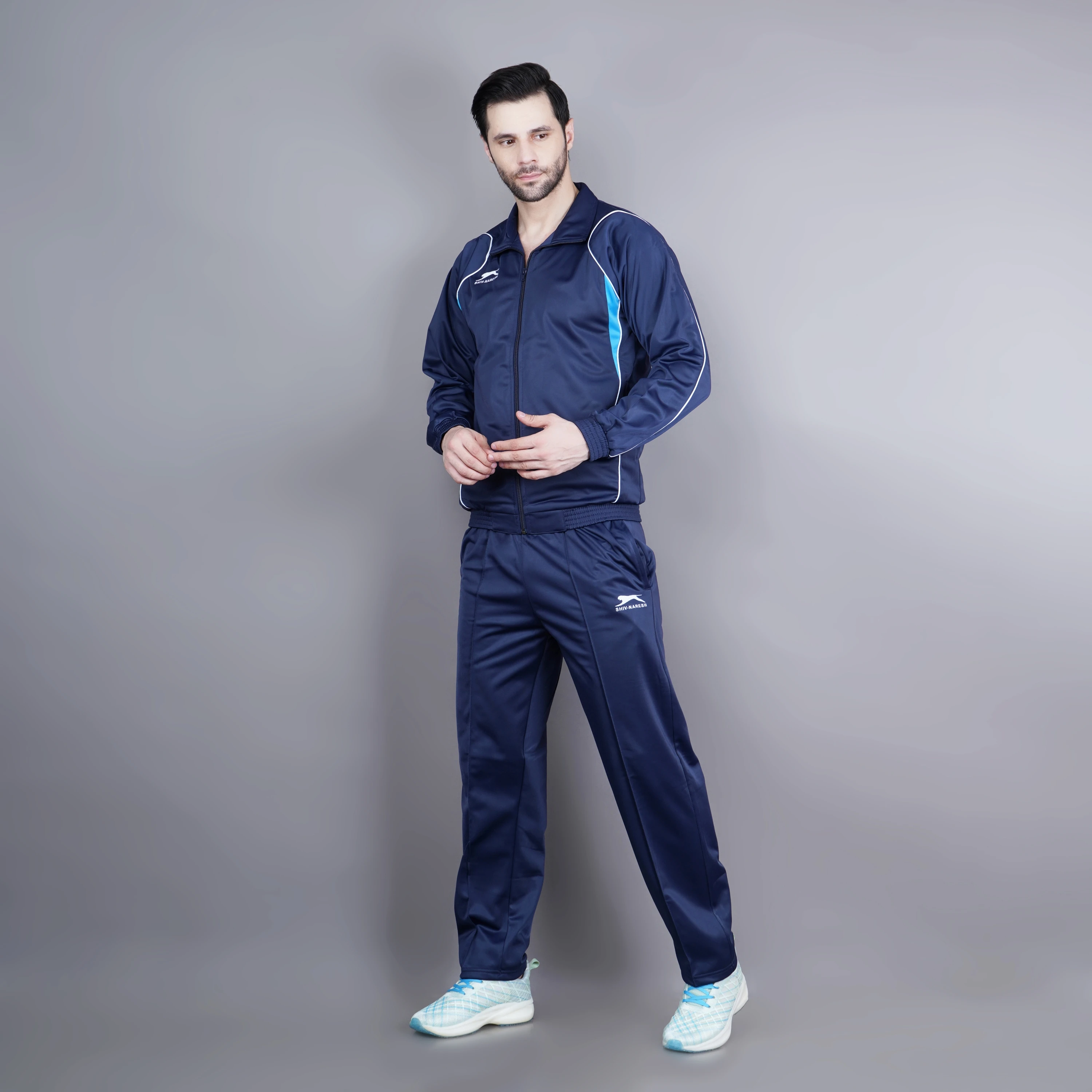 Trenz Poly Navy Cyan Blue & White Tracksuit for men