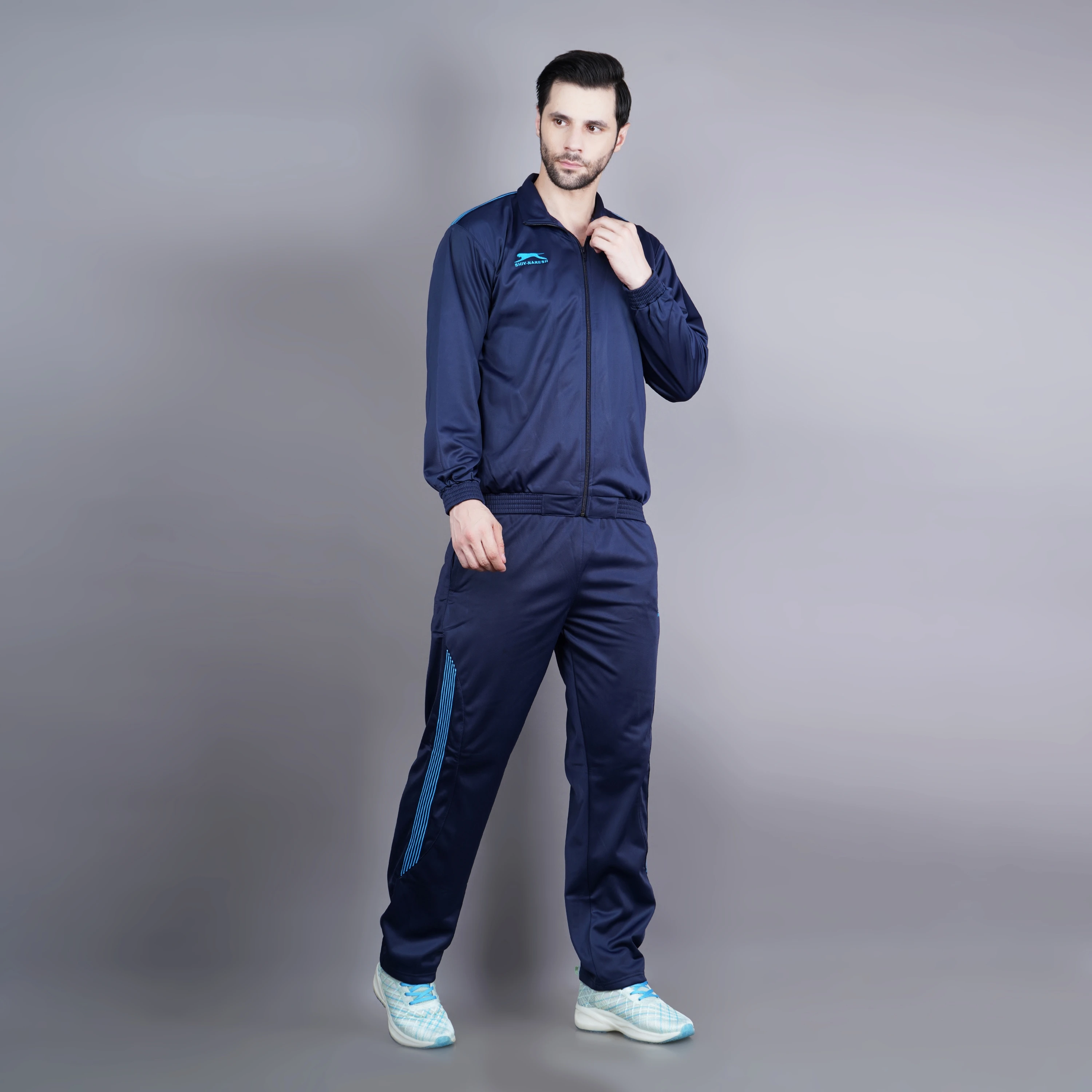 Men’s Classic Navy Cyan Blue Tracksuit Shiv Naresh