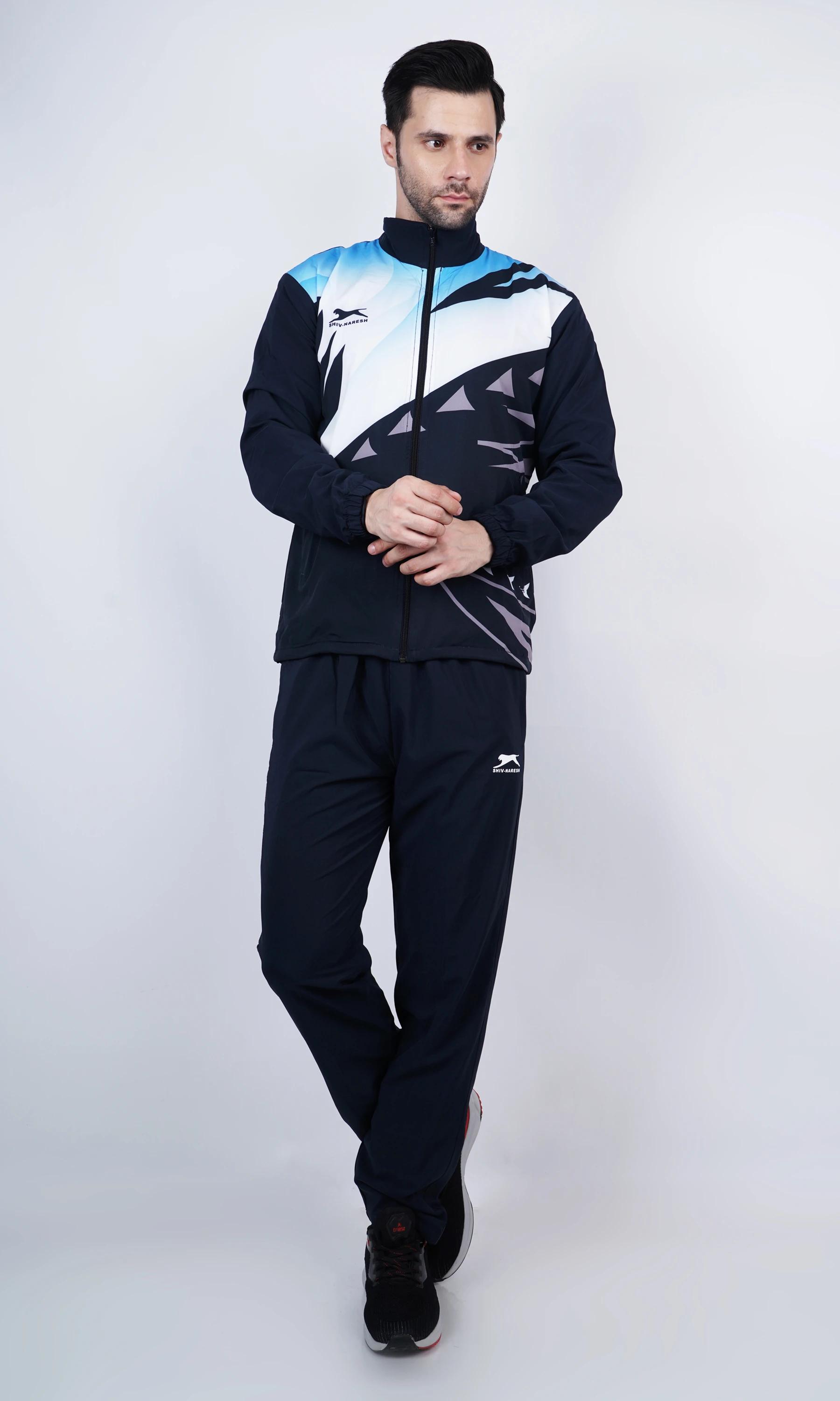 Men's navy blue & white running track suit