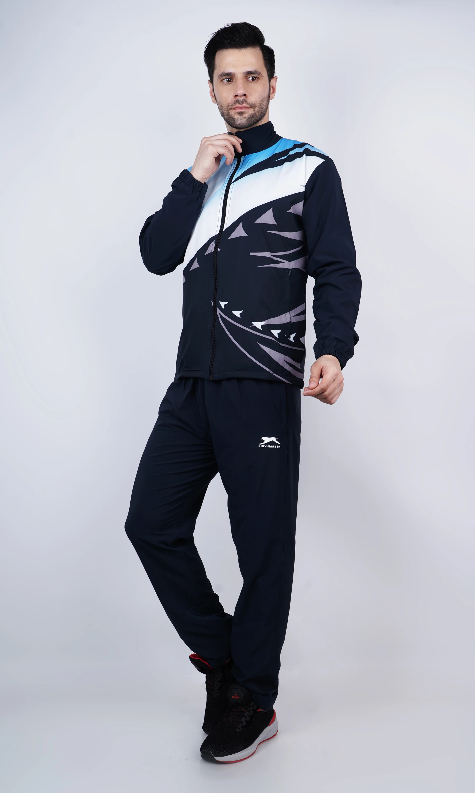 Men's navy blue & white running track suit