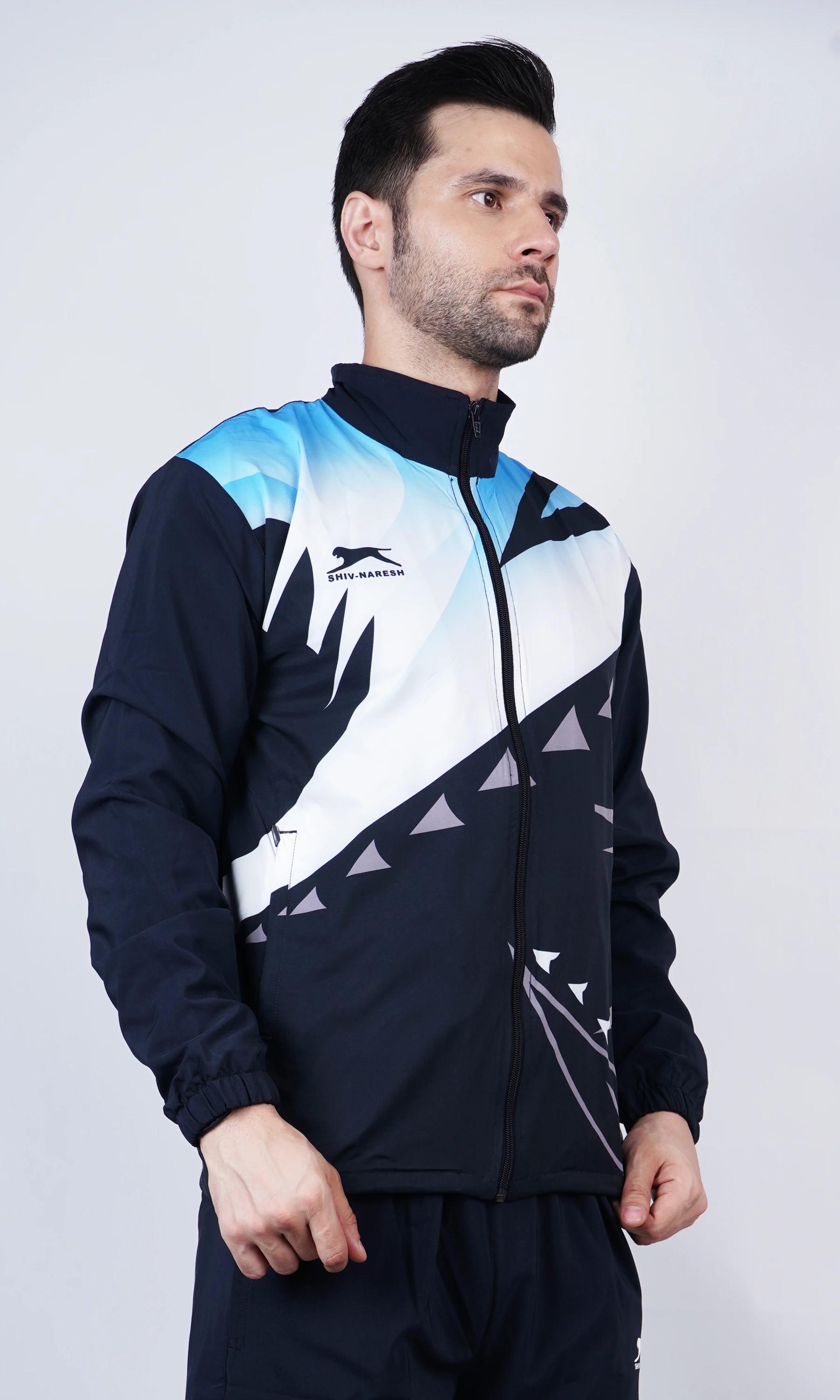 Men's navy blue & white running track suit